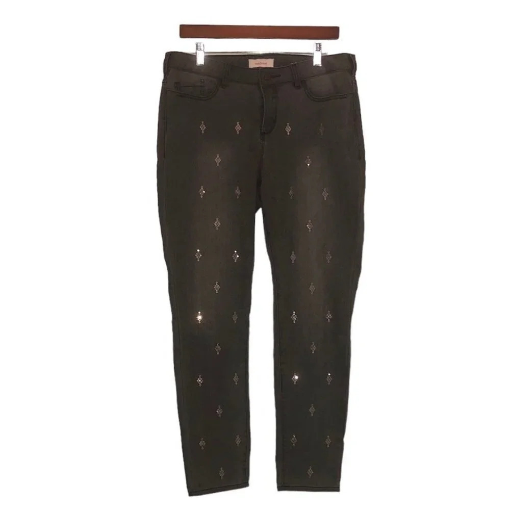 Sundance Sz 31 Women's "Primrose" Black/Gray Sequins Denim Straight Leg Jeans